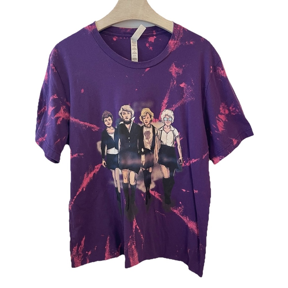 Golden Girls T-Shirt Large Women’s Purple Bleach Tie Dye Cropped Funny Gag
